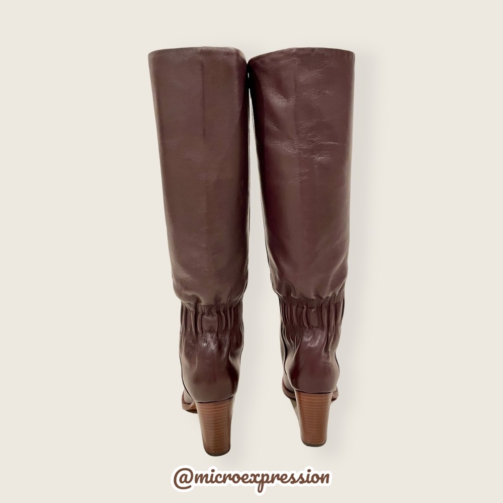 $399 Frye June Slouch Knee High Brown Leather Heeled Pull On Tall Winter Boots - Picture 11 of 16